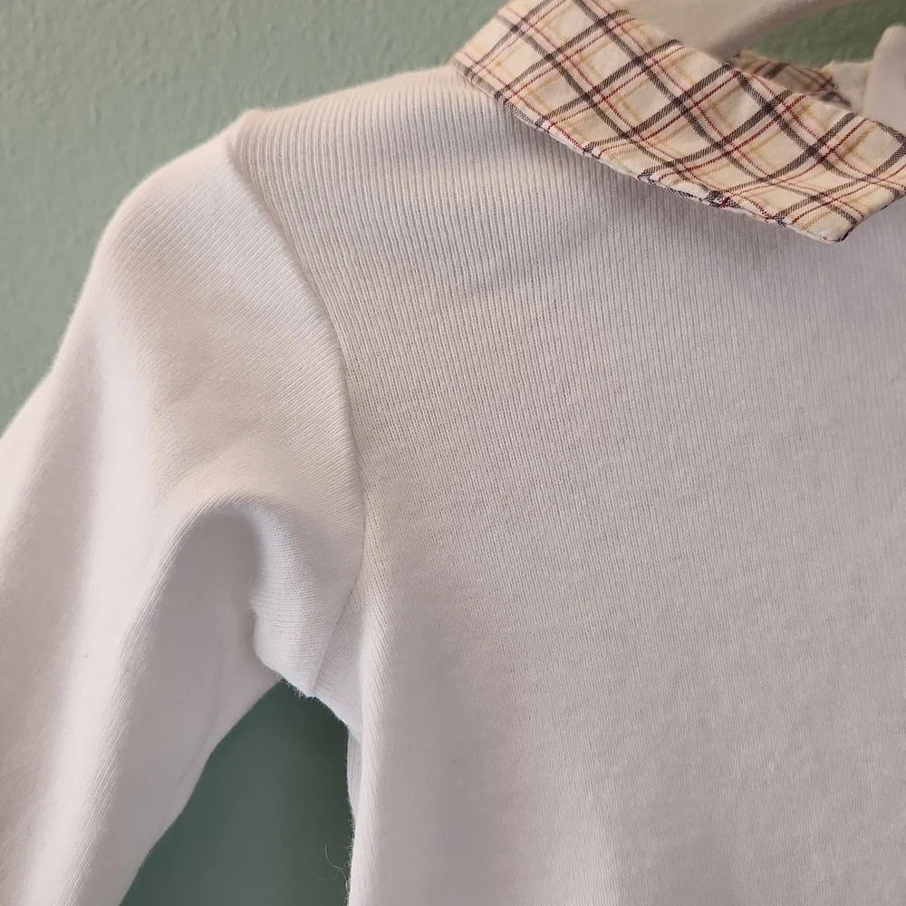 Jacadi Paris White Bodysuit with Plaid Collar